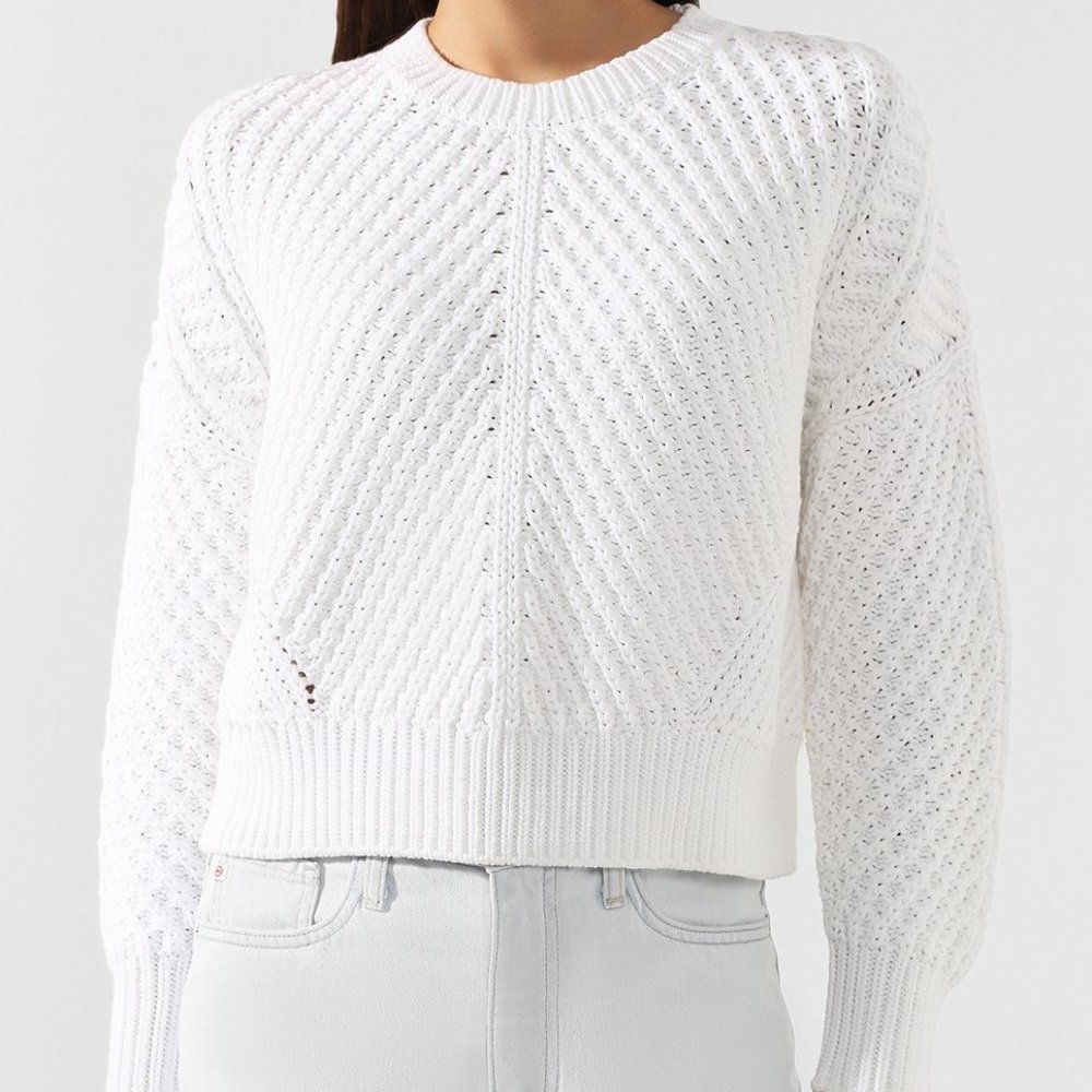 Directional Rib Pullover Sweater in White